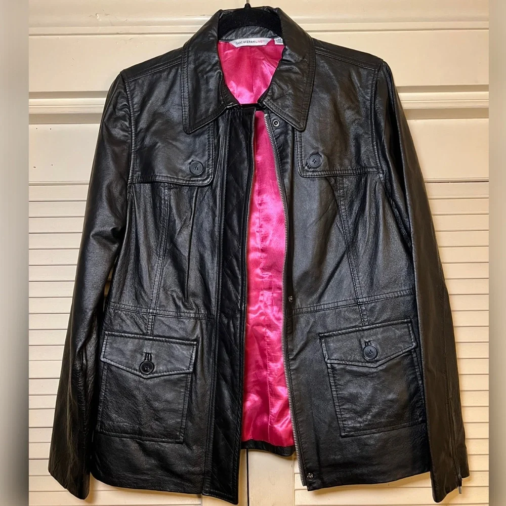Isaac Mizrahi Live! Black Leather Coat Jacket, size medium Retro Indie Grunge - Picture 12 of 13